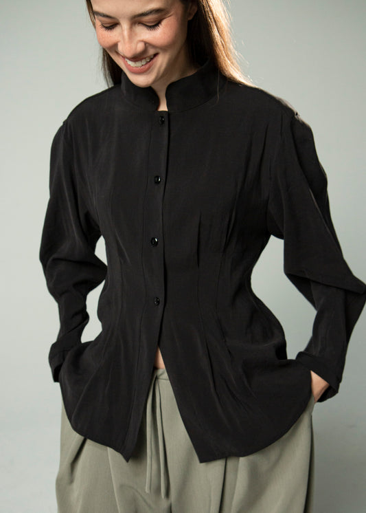 Camisa Mao Negro 'Cupro Touch'