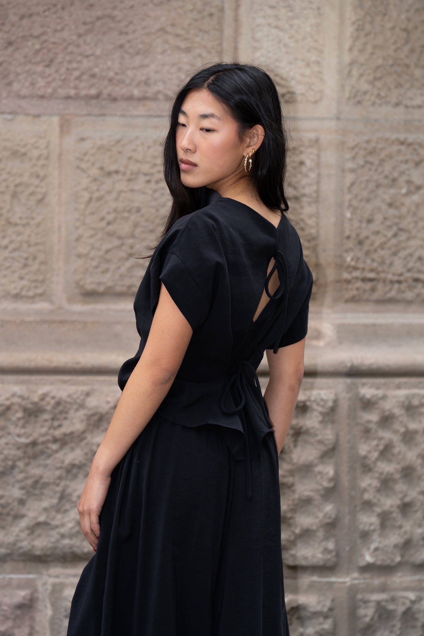 Black 'Cupro Touch' Kitten Top
