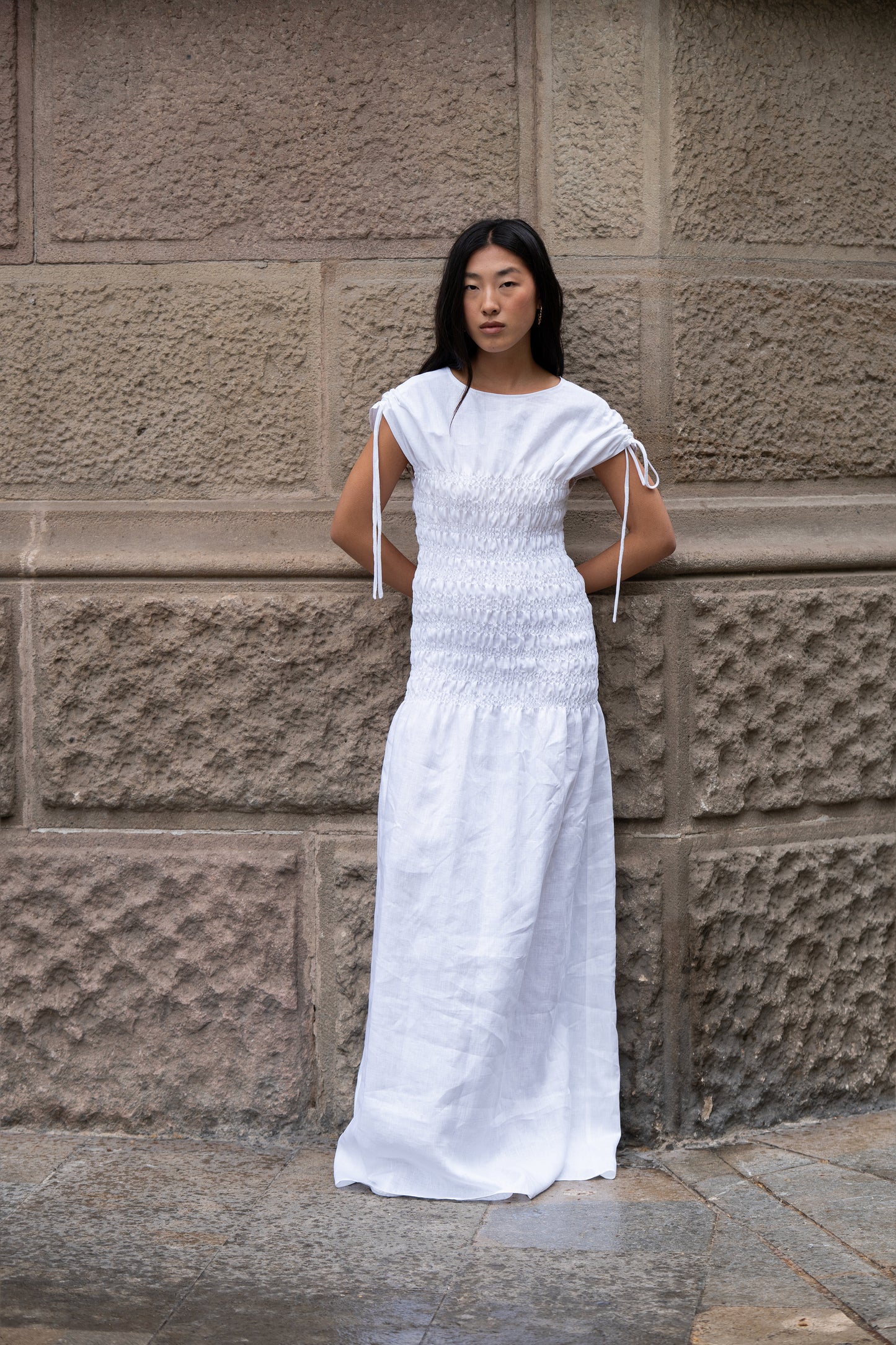 Ren White Dress (100% Linen) – Le Godet Barcelona